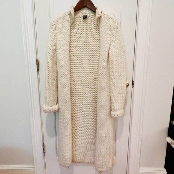 Vintage Gap Chunky Knit Ivory Long Duster Cardigan Coat 100% Wool Women's Large